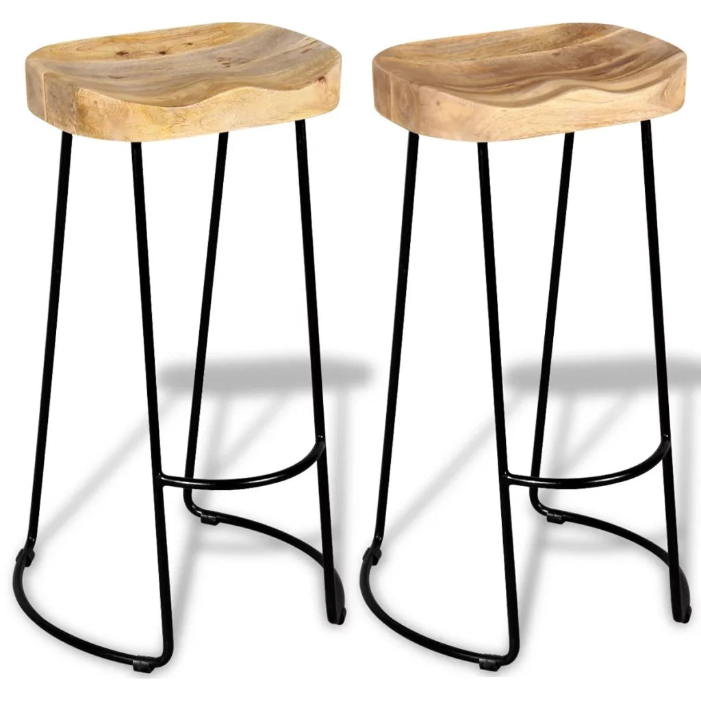 Set di due sgabelli da bar di design 2 pezzi in legno massello di mango 1202061
