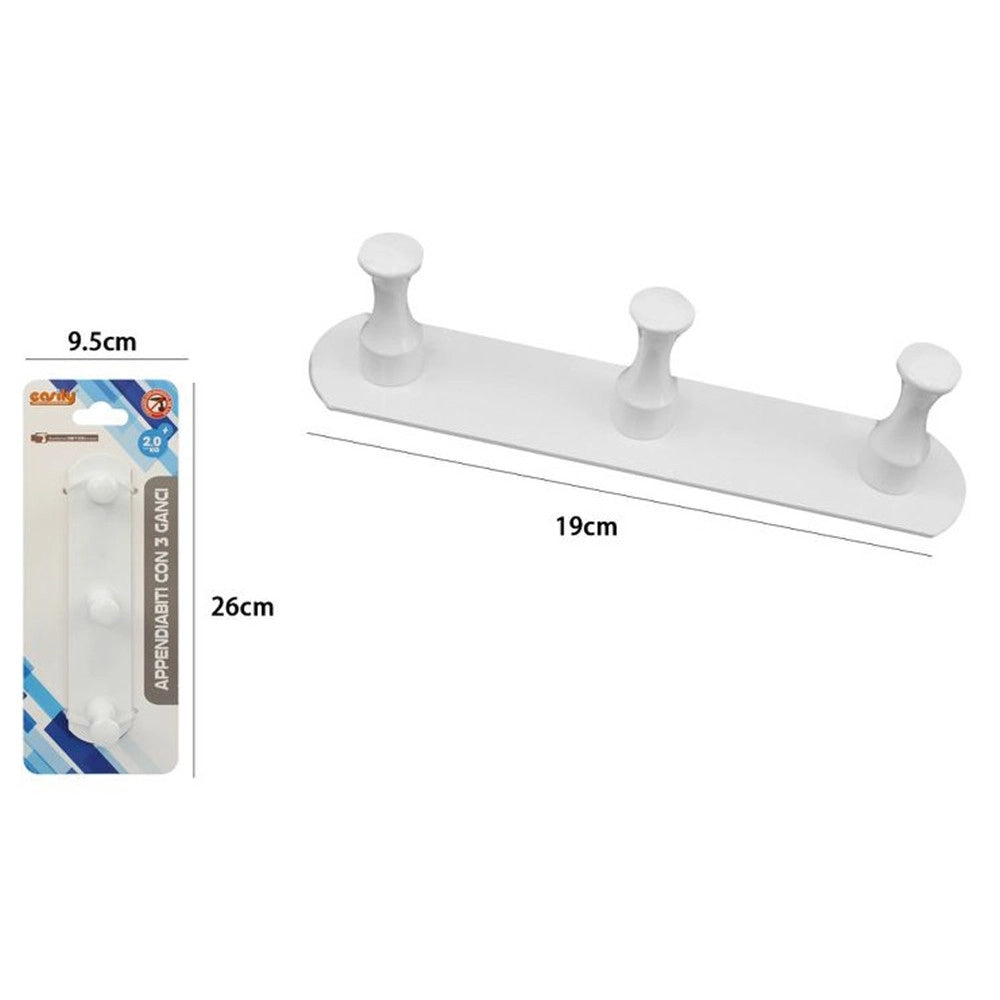 Trade Shop - Appendiabiti Con 3 Ganci Bianco Per Accappatoio Bagno Cucina Casa Da Parete 59757 -