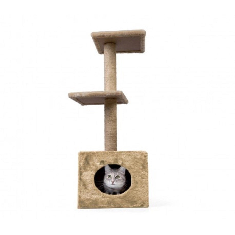 Trade Shop - Cuccia Con Tiragraffi Per Gatti Gatto Con Colonna In Sisal E Due Ripiani -