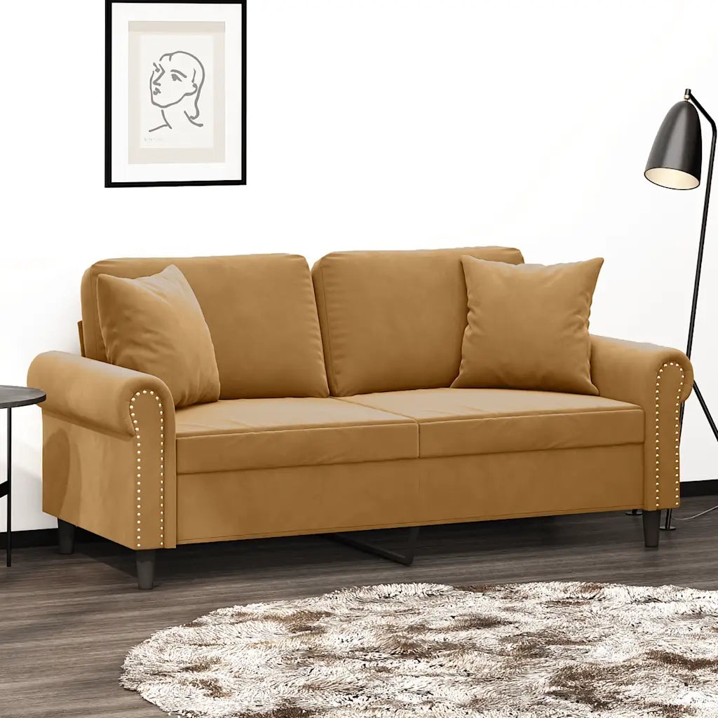 Divano a 2 Posti con Cuscini-Sofa 2 Posti con Cuscini Marrone 140 cm in Velluto