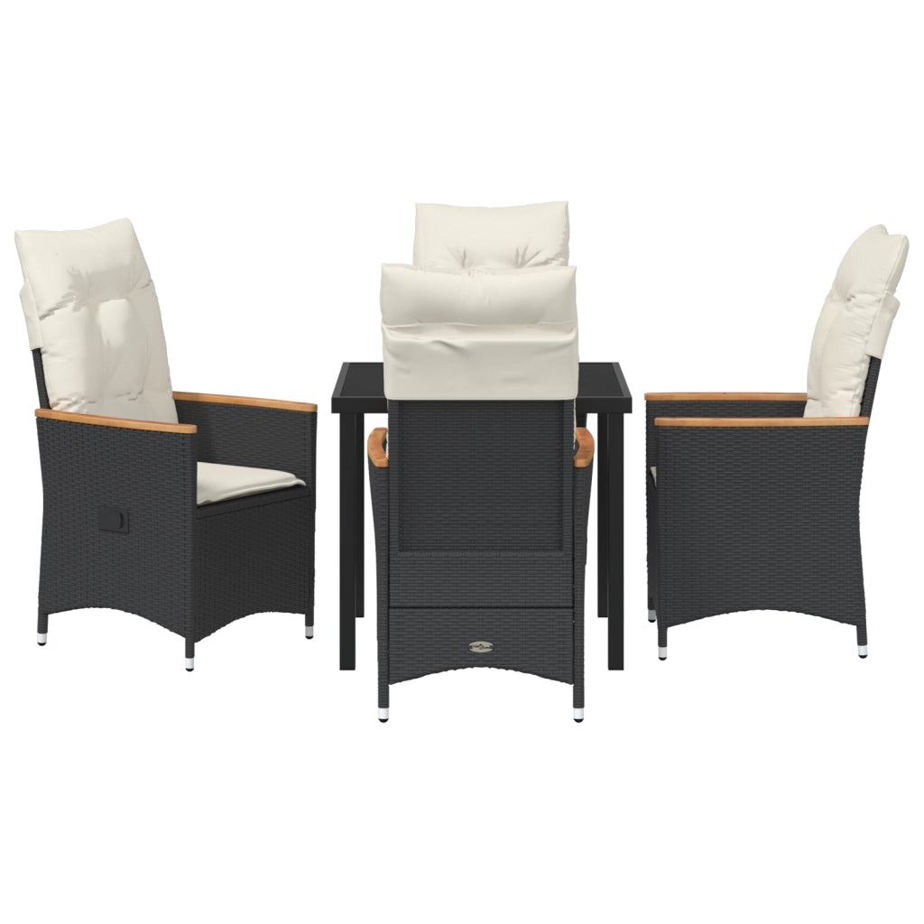 Set da Pranzo Giardino in 5 Pz con Cuscini Neri Rattan Polivalente