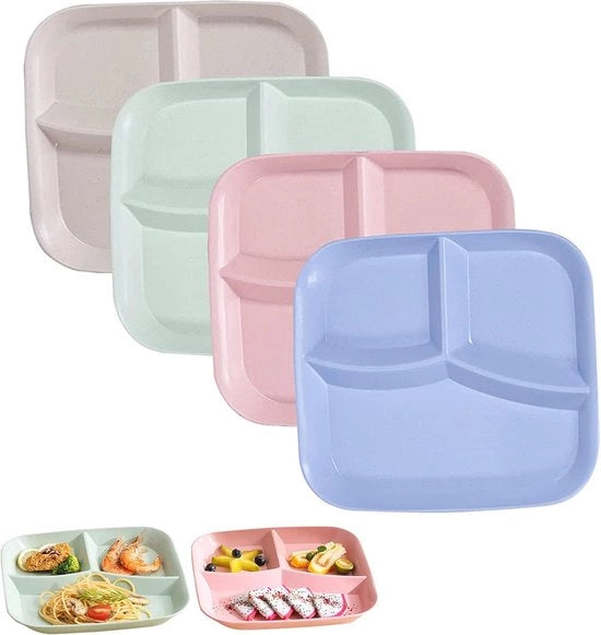 Tavola da mensa 4 in 1, piatti separati, tavola con tre compartimenti, per uso domestico, scuola, ufficio, esterno o viaggio