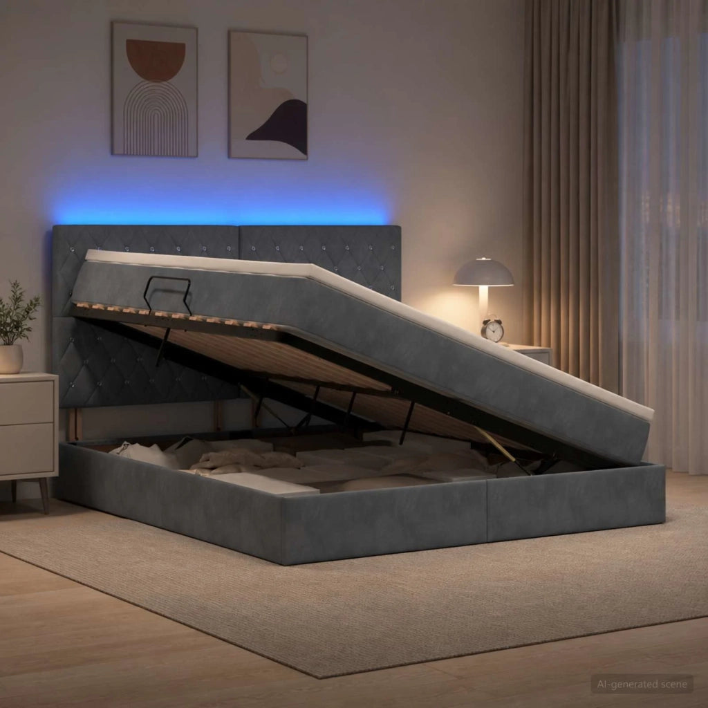 Letto con contenitore LED e materasso Grigio Scuro 180 x 200 cm 3460087