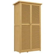 Casetta da Giardino i Legno a 4 Ripiani con Anta a Persiana, 87x46.5x160 cm, Giallo e Verde