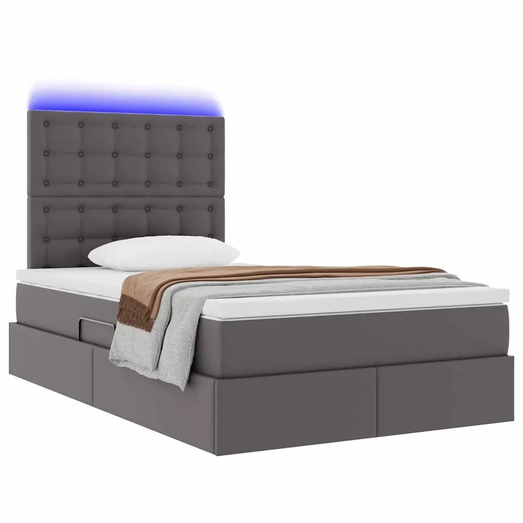 Letto con contenitore e LED Grigio 120 x 200 cm Pelle Sintetica 3372299