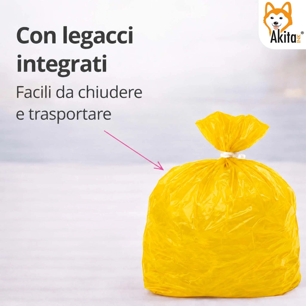 Akitaink 120 Sacchi Spazzatura 50x60 Gialli con Legacci