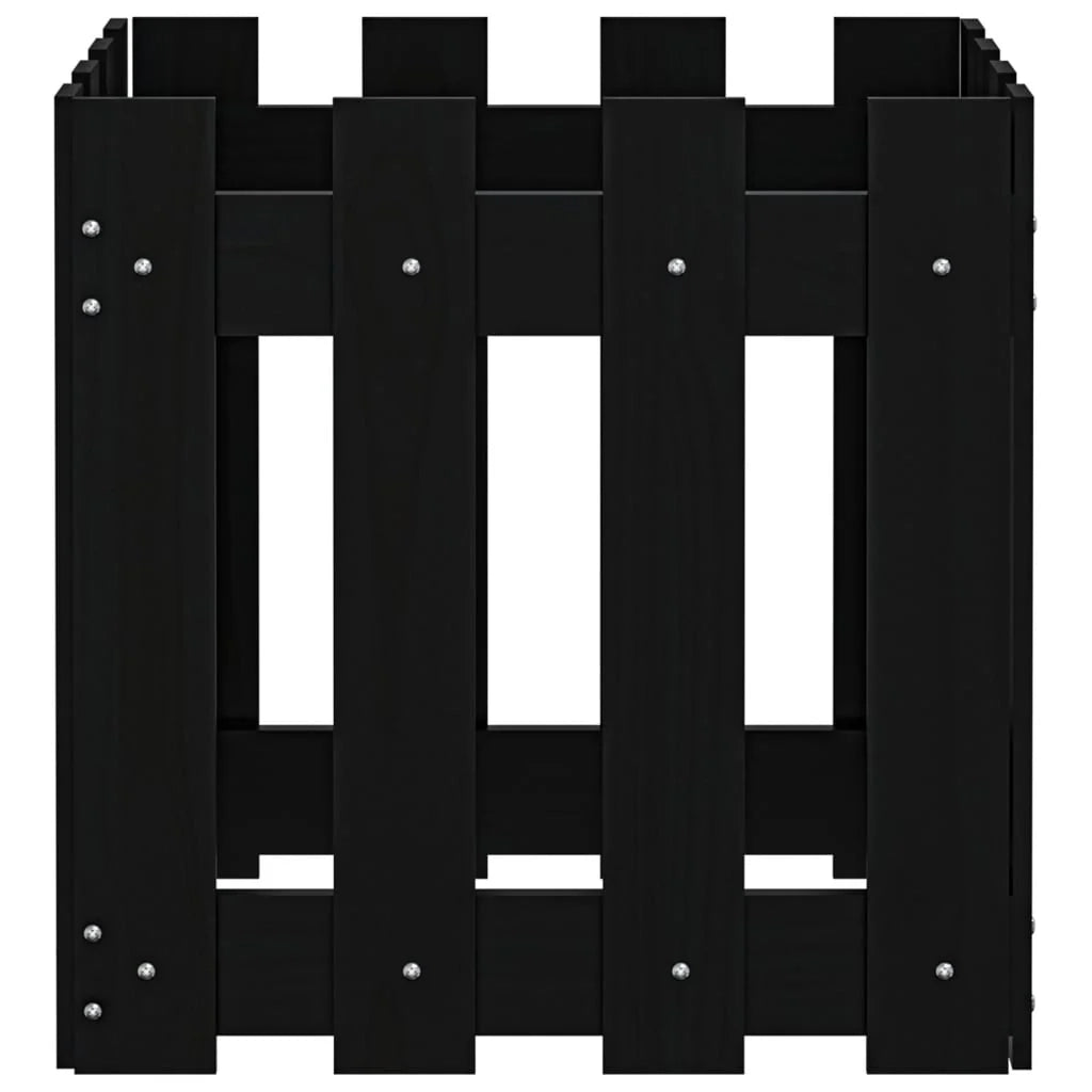 Fioriera rialzata per piante fiori e terrazze con design a recinzione 40 x 40 x 40 cm pino nero massiccio 02_0038096