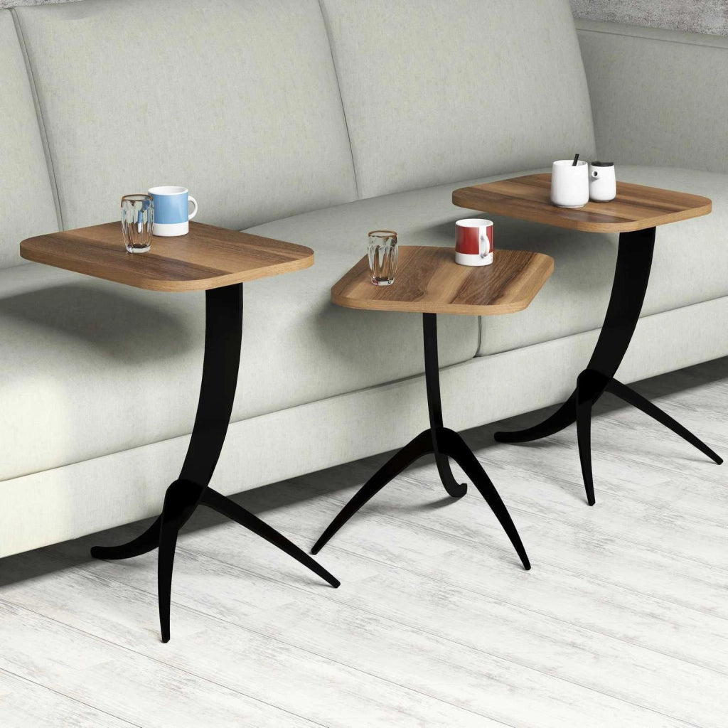 Set di 3 tavolini da caffè "Pion" in legno - 45 x 35 x 60 cm - Marrone
