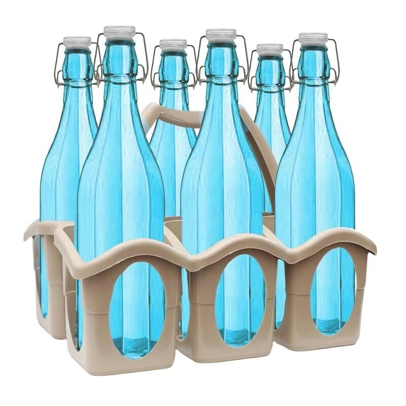 SET PORTA BOTTIGLIE IN PLASTICA + 6 BOTTIGLIE IN VETRO DA 1 LT