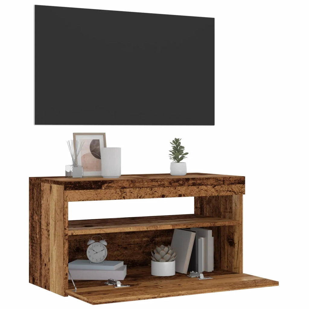 Mobile Porta TV con LED Legno Antico 75x35x40 cm Multistrato 856315