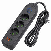 Multipresa Con Prolunga, 3 Prese + 2 Porte Usb-a + Usb-c Jnh024-3b Black