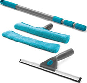Set di Pulizia 2 in 1 per Grandi Finestre - 5 pezzi con Manico Telescopico e Bambù Microfibra