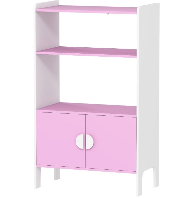 Libreria per bambini rosa con vani aperti e armadietti, 60 x 35 x 100 cm