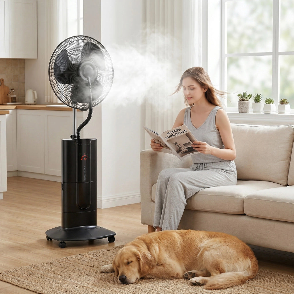 Ventilatore a Piantana Oscillante con Nebulizzatore ¨C zephmum ¨C Nero 45x38x130 cm