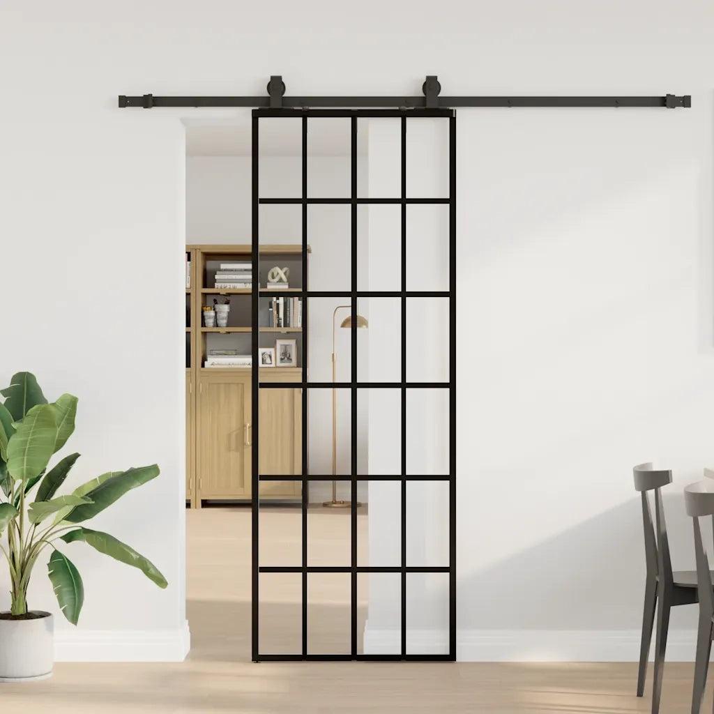 Porta Scorrevole con Ferramenta Nera 76x205 cm in Vetro ESG
