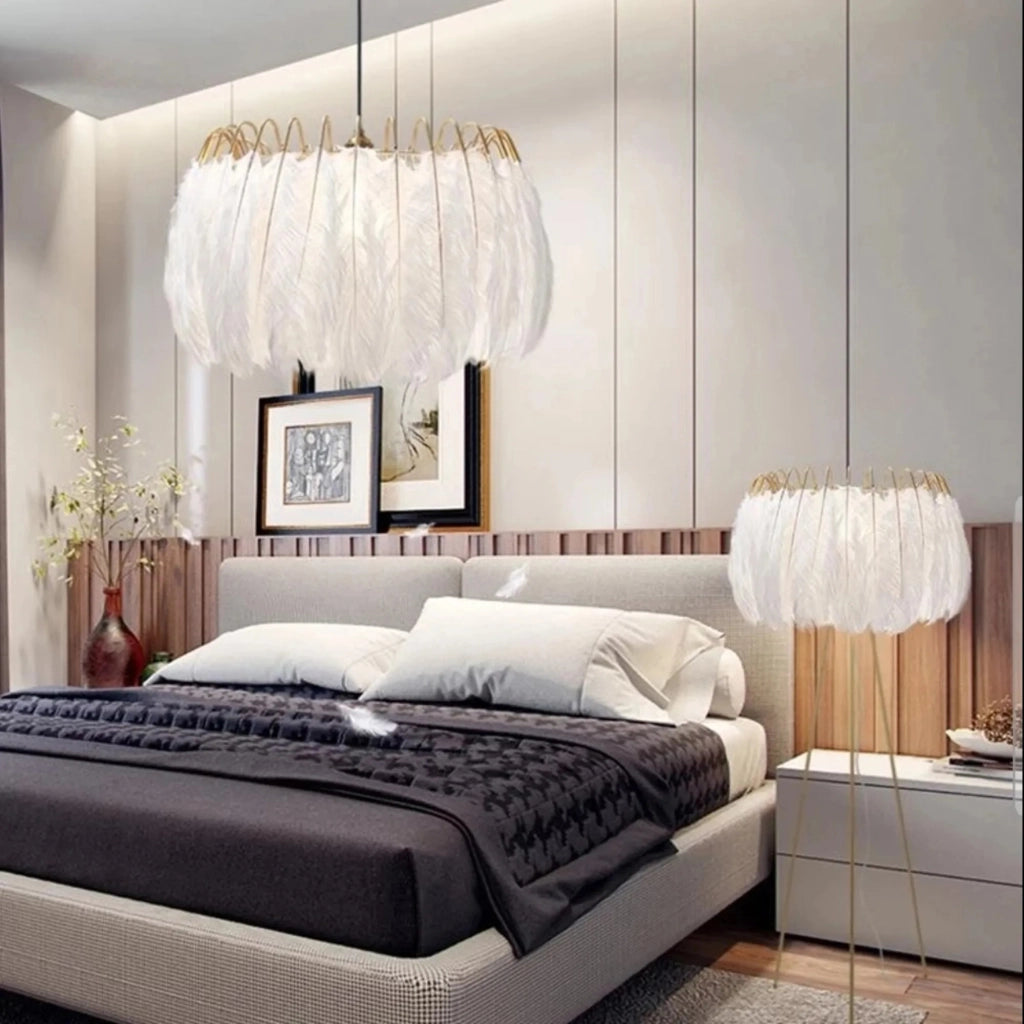 Lampada Da Soffitto Con Piume Boho App662 Gold