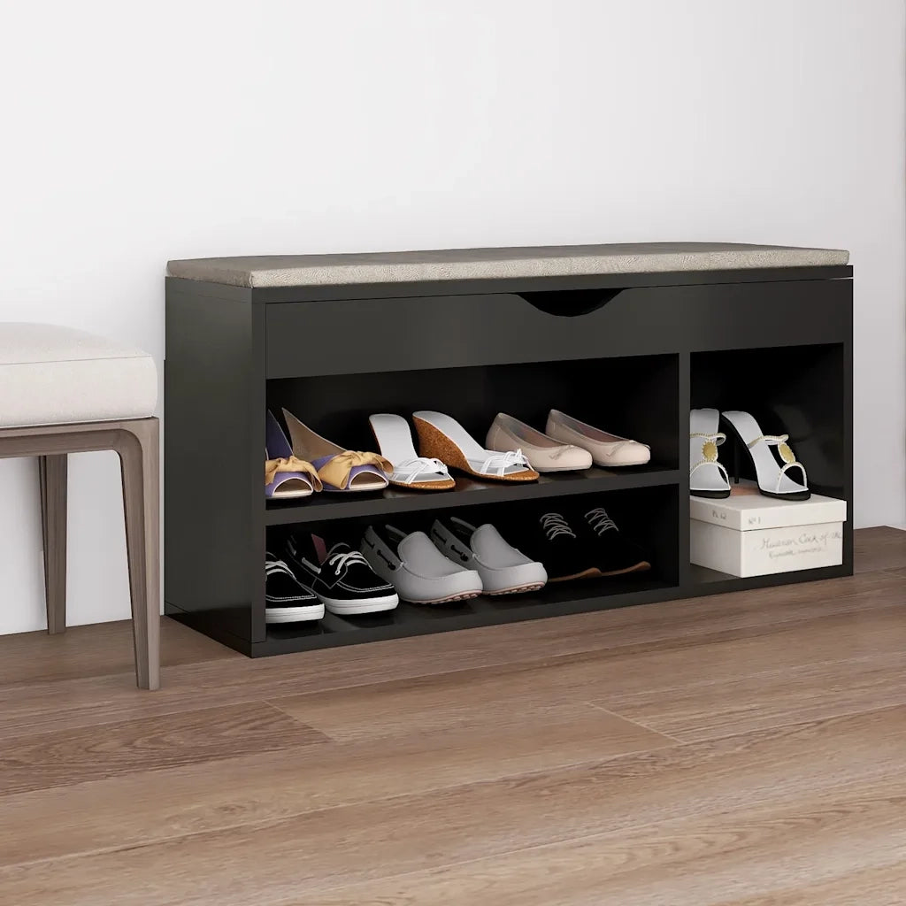 Panca Porta Scarpe con Cuscino-Sgabello-Panca Scarpiera Grigia 104x30x49cm Multistrato