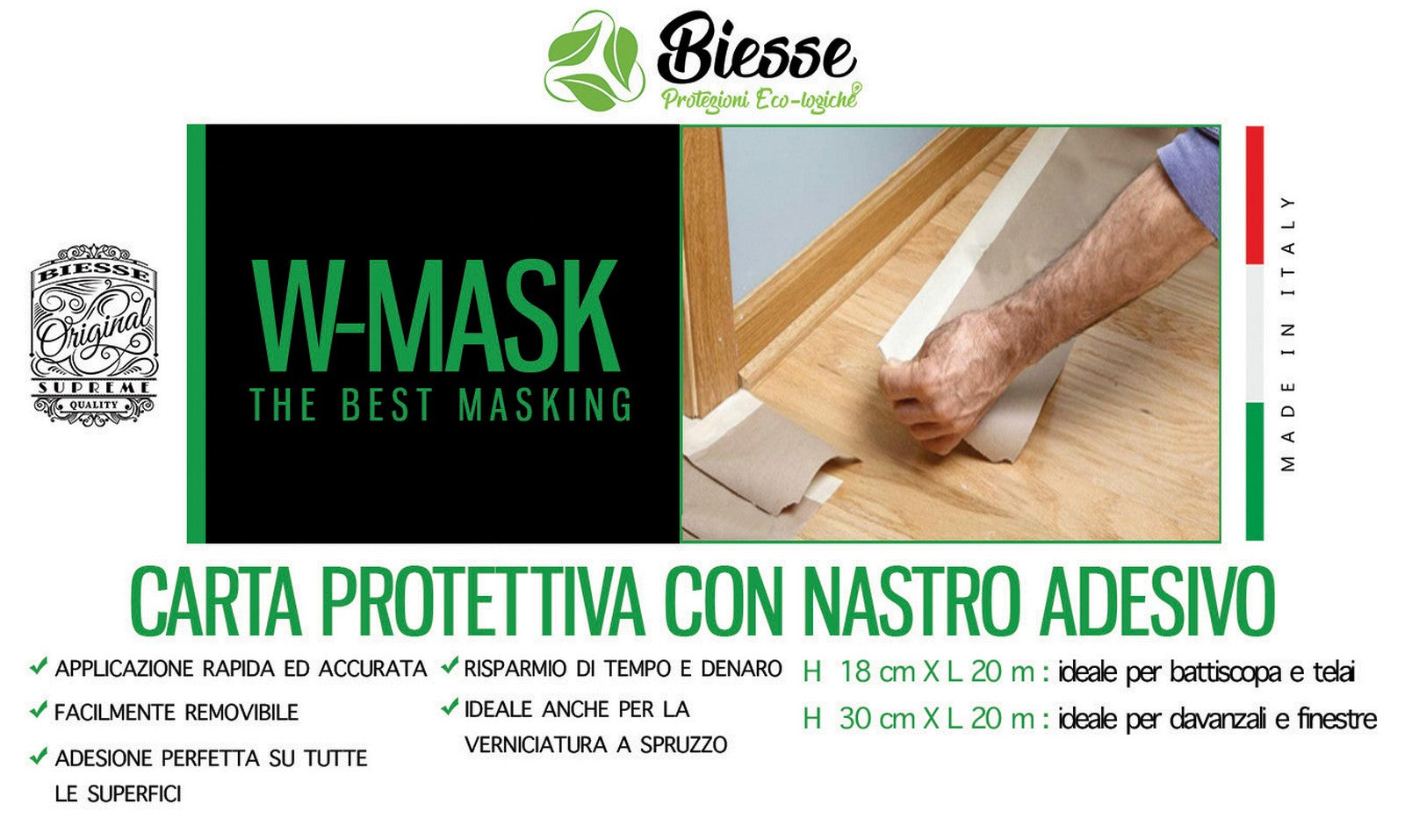 w-mask carta protettiva +nastro adesivo cm 18 x 20mt cod:ferx.97379