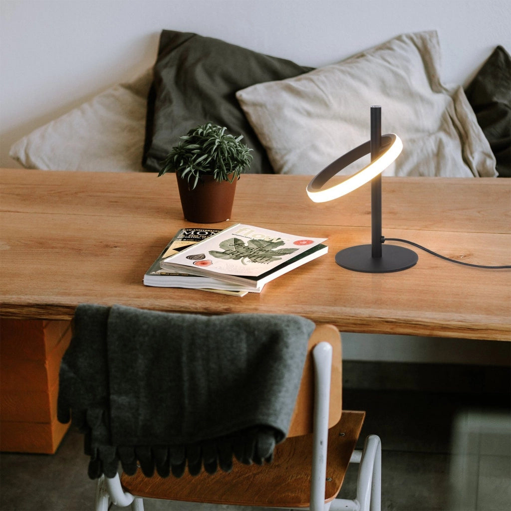 ZMH Lampada da tavolo LED nera moderna anello orientabile