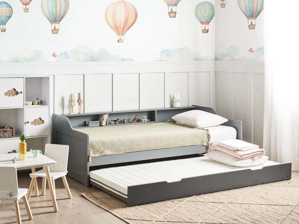 Letto a scomparsa in pino grigio con struttura in velluto UE misura singola 90 x 200 cm Telaio a doghe Extra Telaio a scomparsa