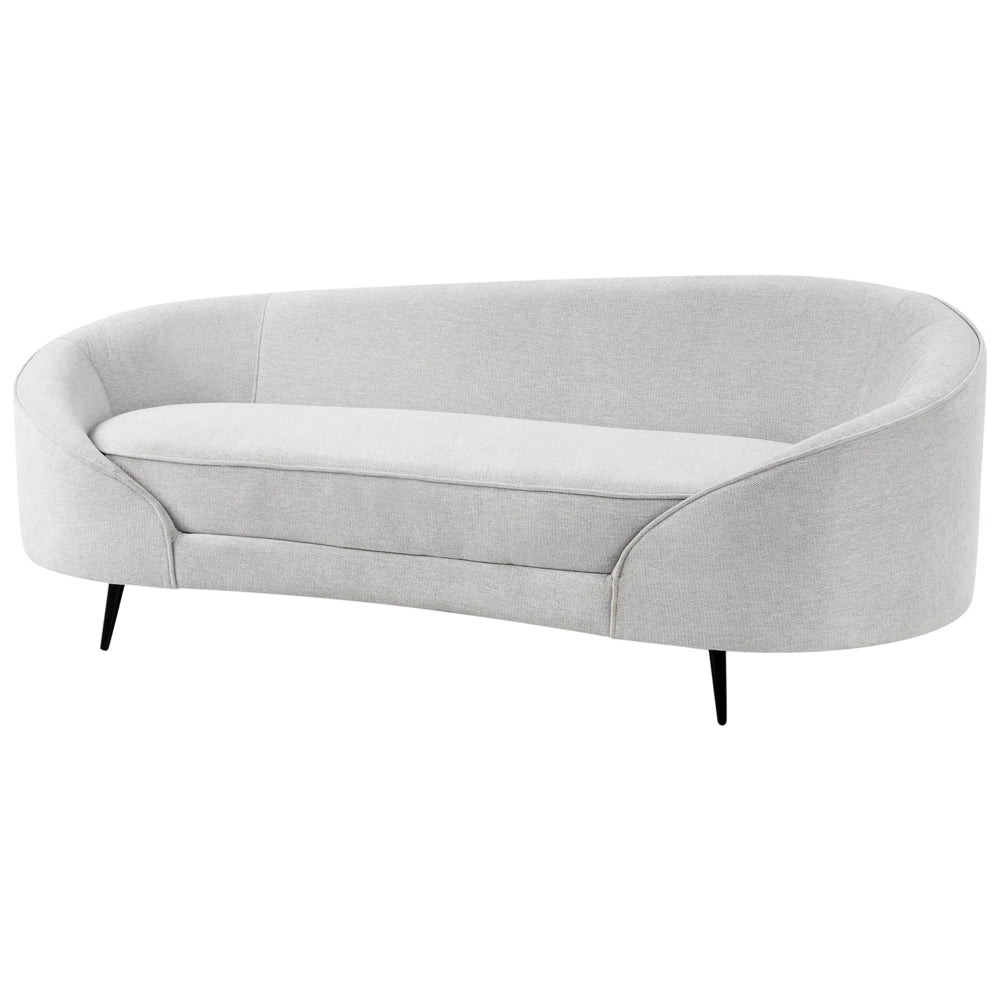 Divano in tessuto bianco sporco Glamour curvo in stile retrò a 2 posti con gambe metalliche nere