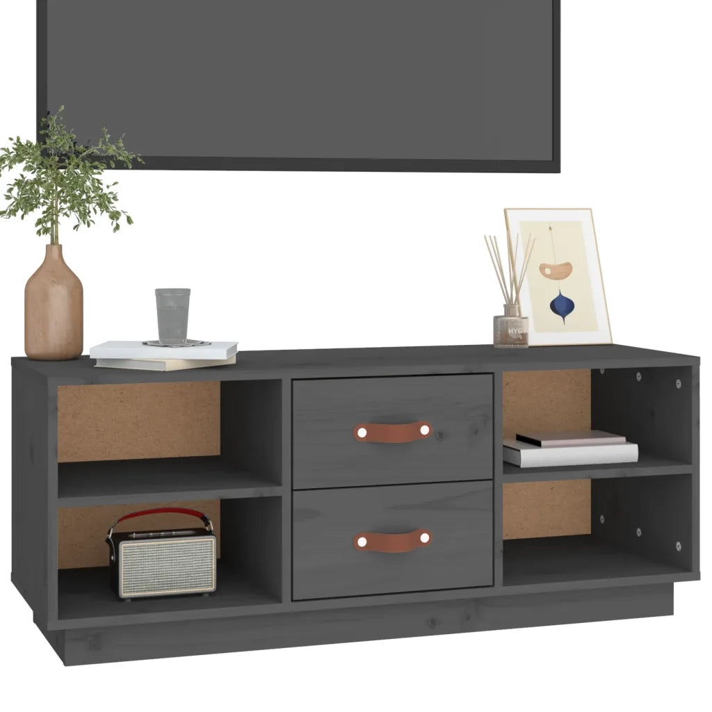 Mobile Porta TV Grigio 100x34x40 cm in Legno Massello di Pino 818227