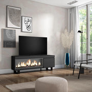Mobile TV Soggiorno, 158x35x57cm, Per TV fino a 65", Camino elettrico XXL, Design industriale, Nero RF3245