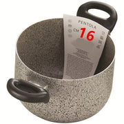 Trade Shop - Pentola A Doppio Manico Nero Antiaderente Pietra Diametro 16-18-20-22 Cm Utensile Cucina -    -16 Cm   -