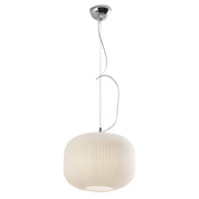 Lampada a Sospensione Rigadin in Cromo e Vetro Bianco Satinato 30cm, E27 IP20, Stile Geometrico Moderno - Rossini Group