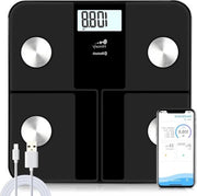 Scala Digitale per la Stanza da Bagno - Peso del Tessuto Molle - Indice di Massa Corporea - Ricarica USB - Massa Ossea - Calorie - Grassi Viscerali - fino a 180 kg (400 lbs) - Nero Elegante