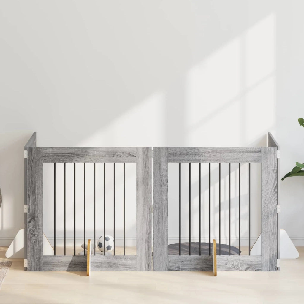 Cancello per cani con supporti 4 pz Grigio Sonoma 80 x 80 cm CFW9902878