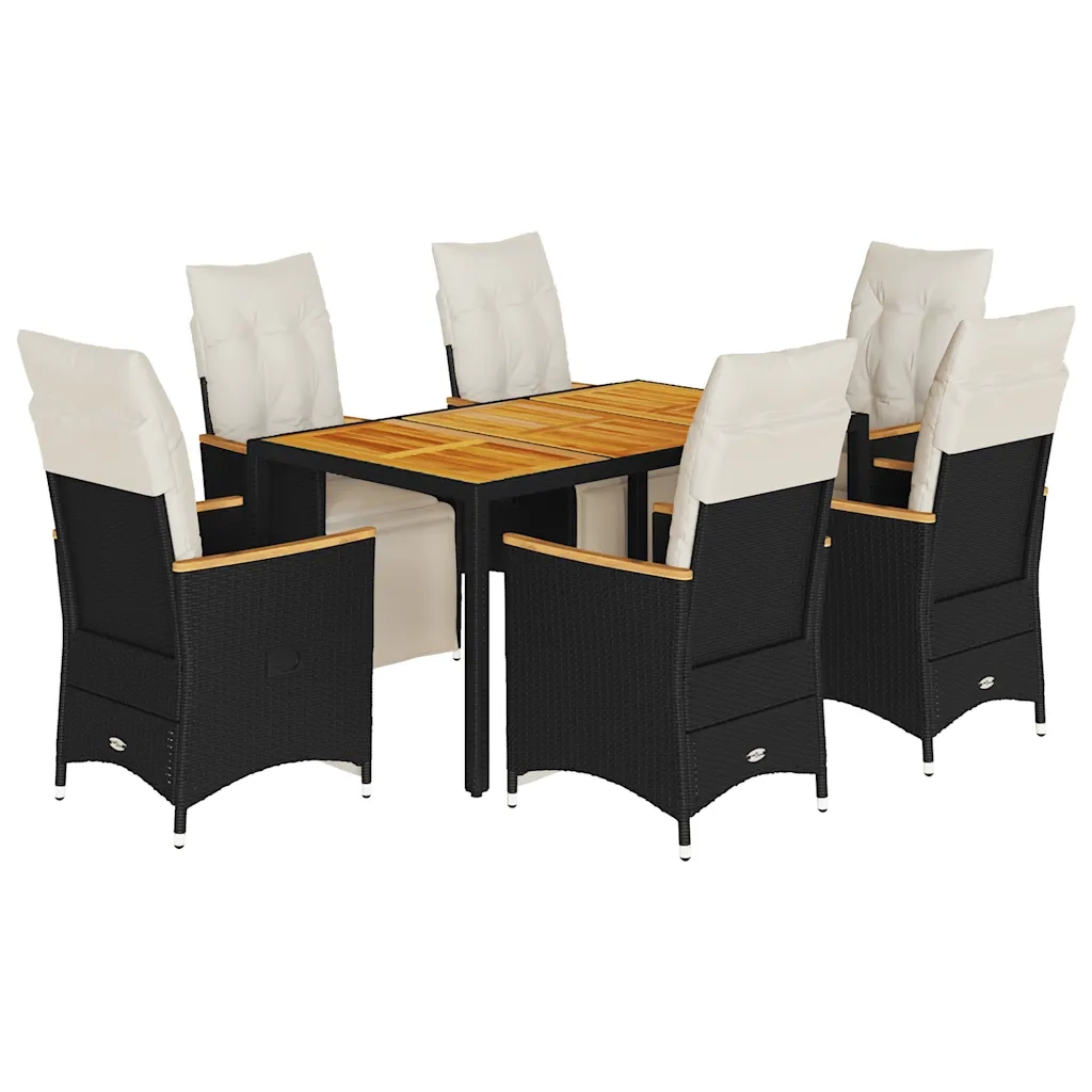 Set da Bistrò da Giardino 7 pz con Cuscini Nero in Polyrattan