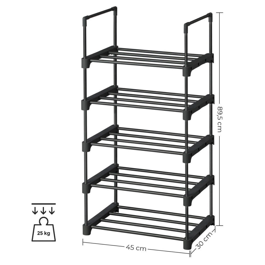 Scarpiera a 5 ripiani scarpiera impilabile in metallo portascarpe multifunzionale salvaspazio per corridoio camera da letto soggiorno 89,5 cm nero 12_0002619