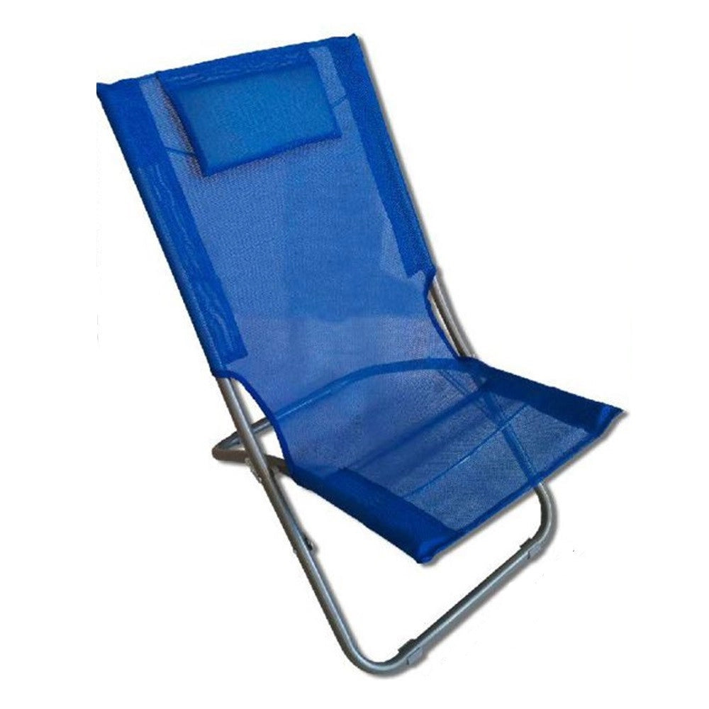 Trade Shop - Spiaggina Con Cuscino Per Testiera Blu Textilene 57x47x95cm Pieghevole Portatile 281032 -