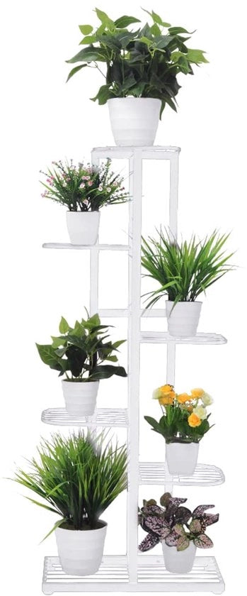 Cre Cra standaard per fiori in metallo con 6 livelli, rampa per fiori, vassoio per piante moderno per balcone e giardino, piatto per fiori, multi strato, standaard per piante in metallo nero, standaard per fiori bianco, vassoio per vasi.