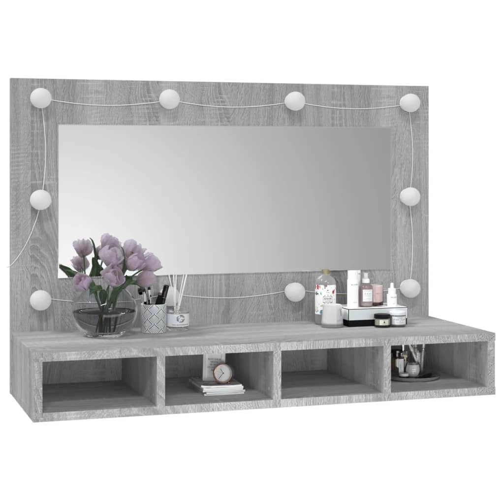 Armadio a specchio con illuminazione a LED 90 x 31,5 x 62 cm grigio 02_0006679