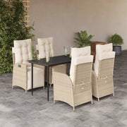 Set da Pranzo da Giardino 5 pz con Cuscini Beige in Polyrattan
