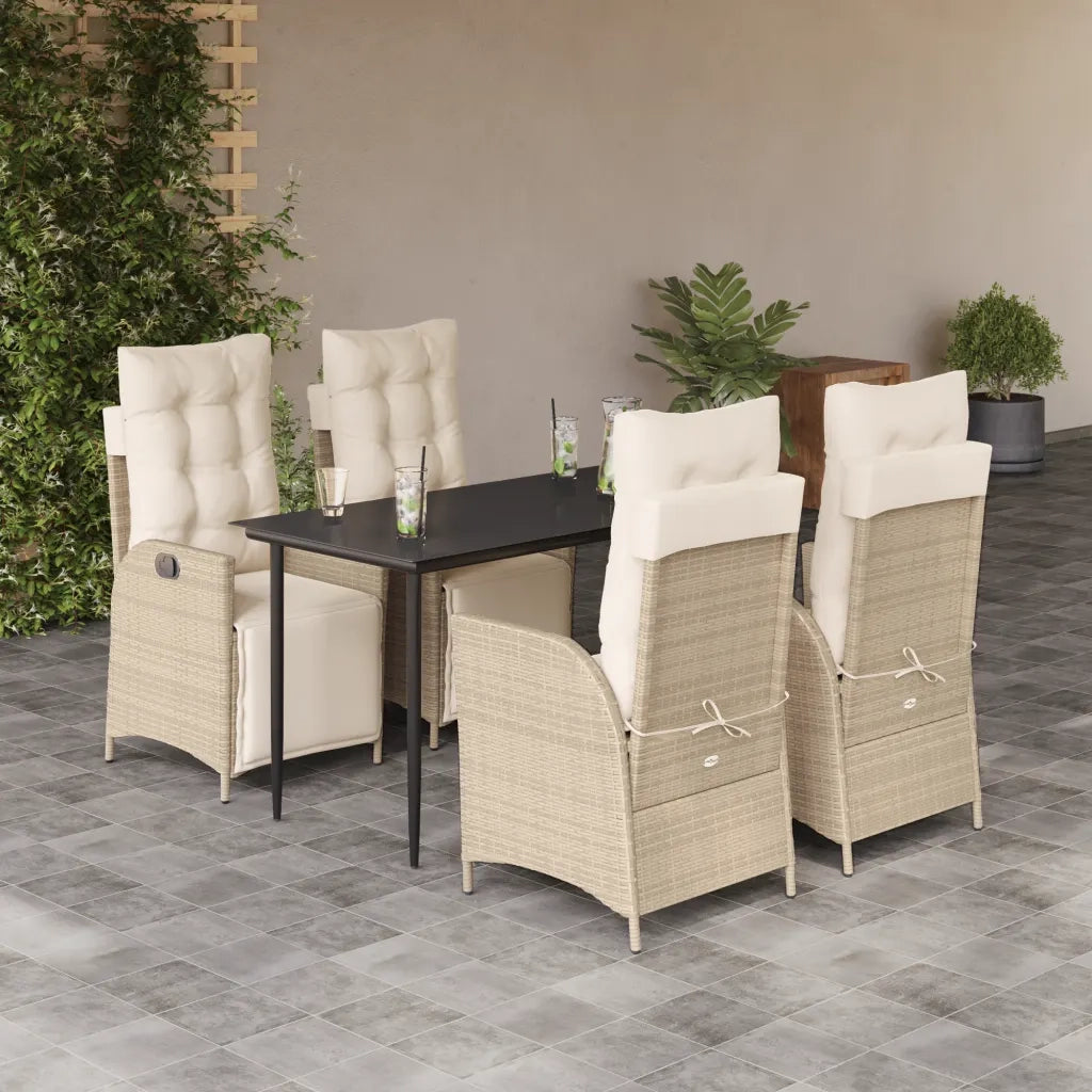 Set da Pranzo da Giardino 5 pz con Cuscini Beige in Polyrattan