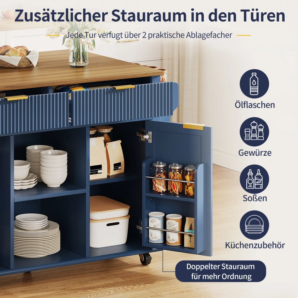 ISOLA DA CUCINA SU RUOTE 143x45/69x89,5 cm MDF Blu/Marrone