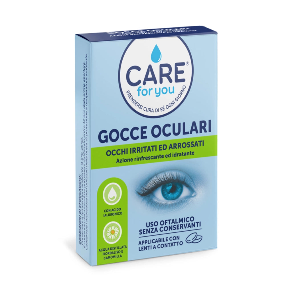 CARE for You Gocce Oculari per Occhi Irritati ed Arrossati, Applicabile con Lenti a Contatto, Monodosi 10x0,5ML