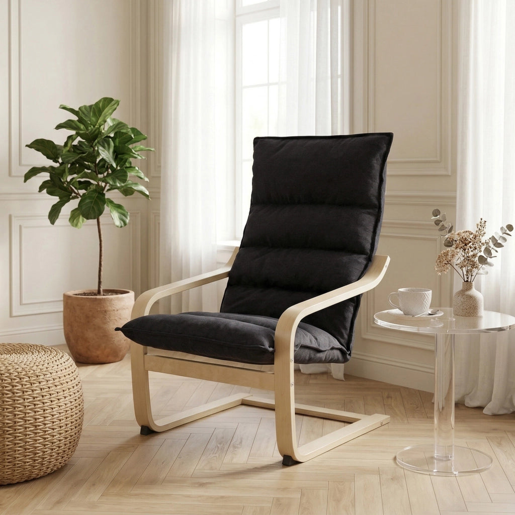Poltrona Moderna con Schienale Alto Imbottita e Rivestimento in Velluto ¨C Zephmum ¨C 67x83x105 cm Nero