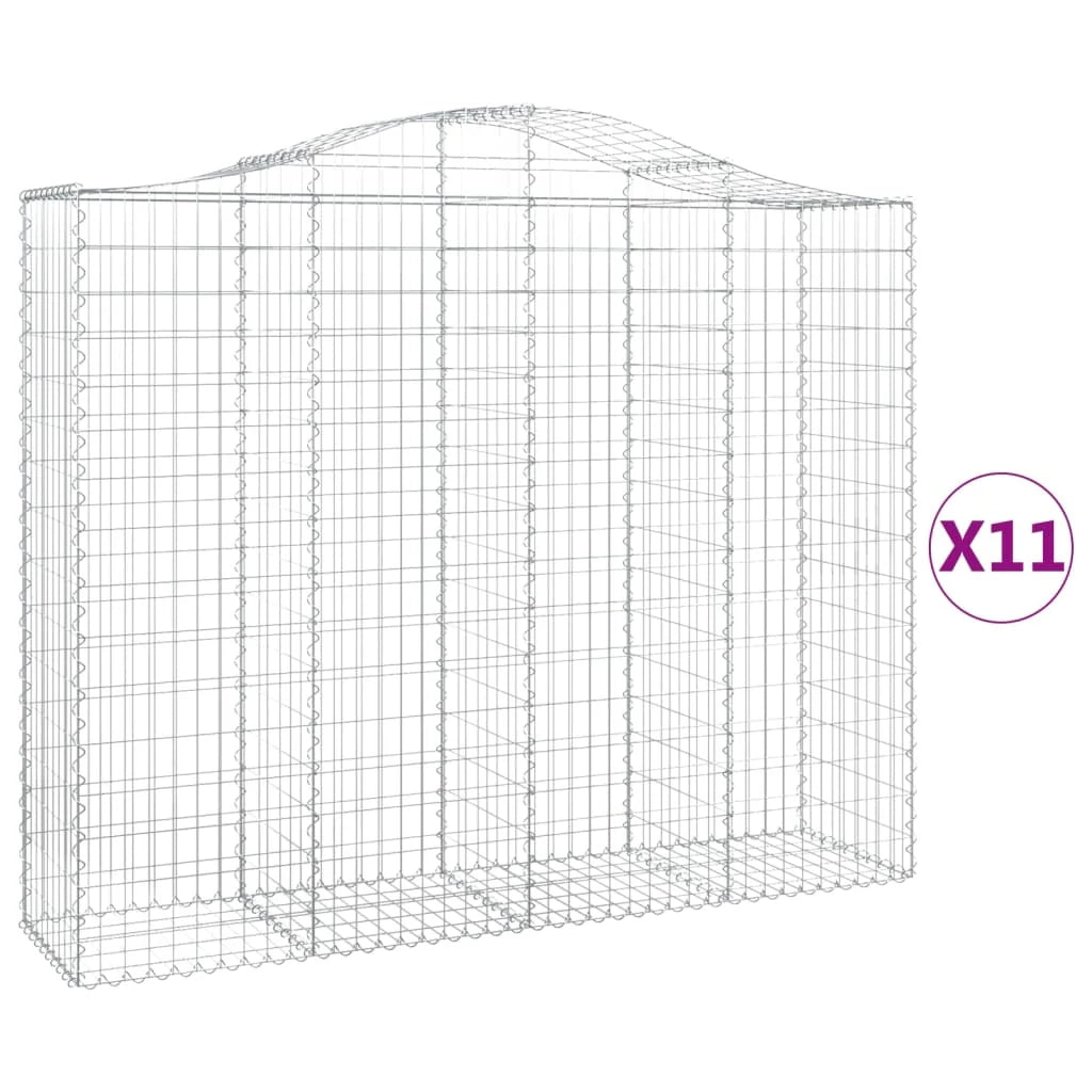 Cestini gabbioni recinzione a gabbia muro di contenimento ad arco 11 pezzi 200 x 50 x 160/180 cm ferro zincato argento 02_0040327