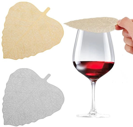 Copri Vetro da Vino - Foglio - Ventilato - Oro e Argento - Espelle gli Insetti - Per Esterno - 4 Pezzi