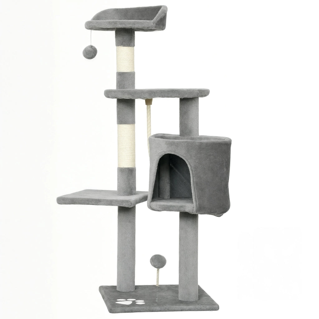 Albero tiragraffi per gatti con piattaforme, tana e corda ¨C zephmum ¨C 40x40x114 cm grigio