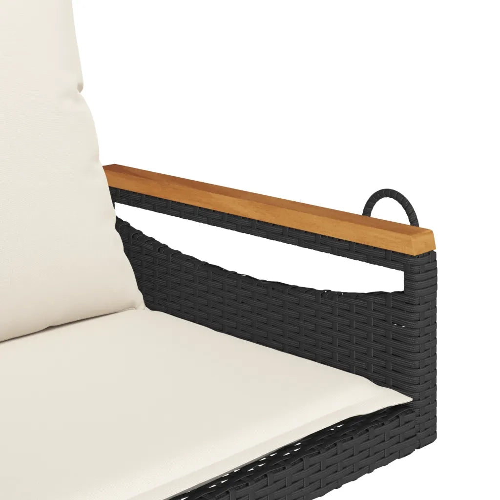 Panca da Giardino | Panchina a Dondolo con Cuscini Nera 63x62x40 cm in Polyrattan