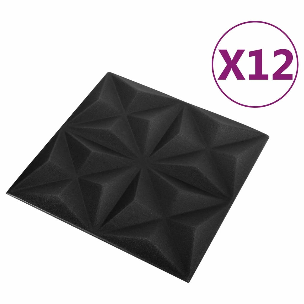 Pannelli da parete 12 pcs Origami Nero 50 x 50 cm Schiuma XPS
