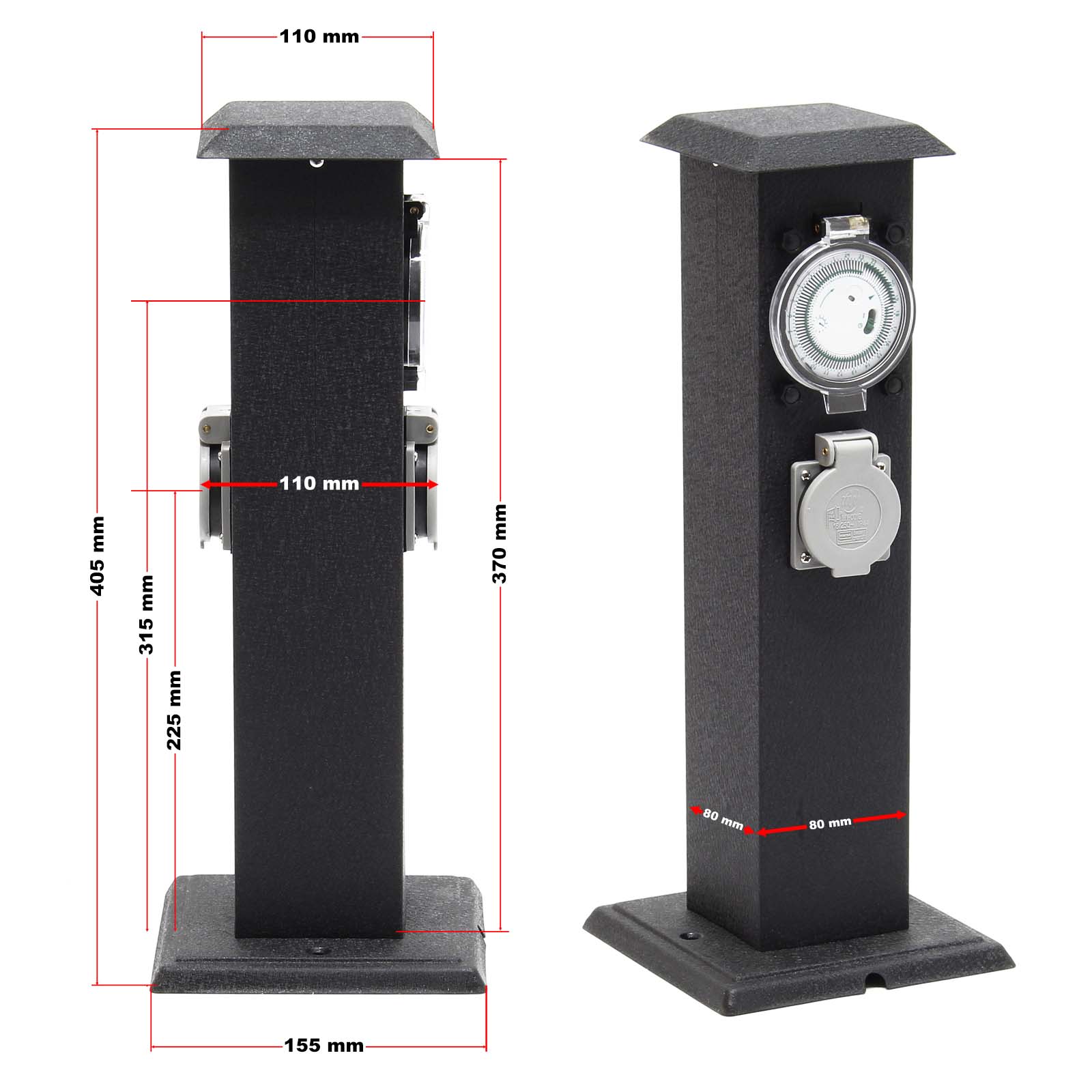 Colonna multipresa da giardino con 2 prese in metallo timer Palo presa multipla esterno