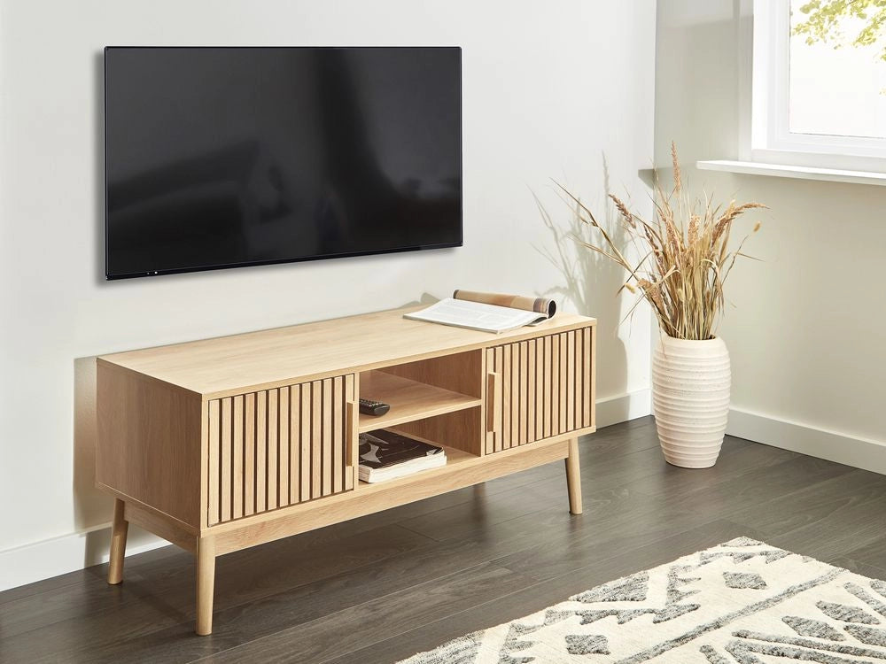 Porta TV in legno chiaro con 2 ante e ripiani Soggiorno in stile scandinavo
