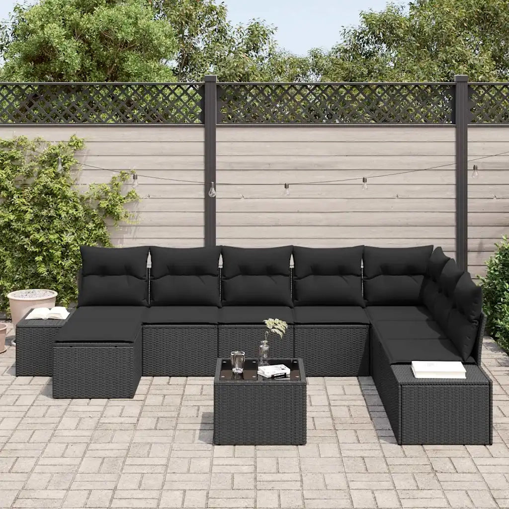 Set Divano da Giardino con cuscino 8 pcs Nero polyrattan 3355862
