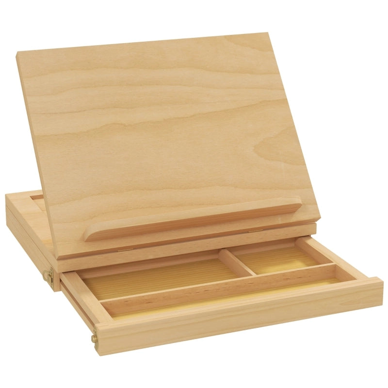 Staffelei da tavolo pieghevole in legno di faggio con cassetto e angolo regolabile, colore naturale